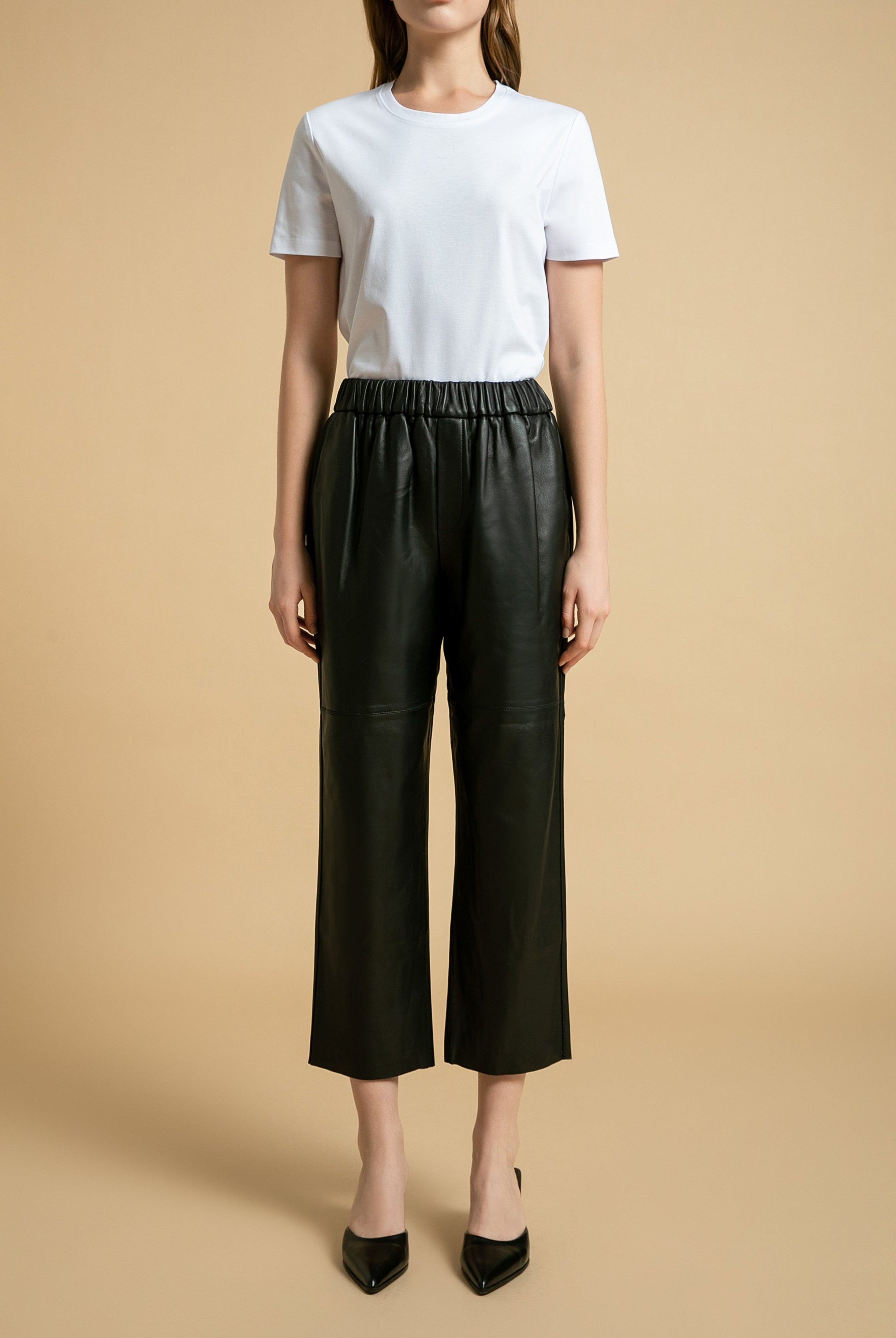 Lonoco | Ridley Leather Straight-Leg Pants in Black