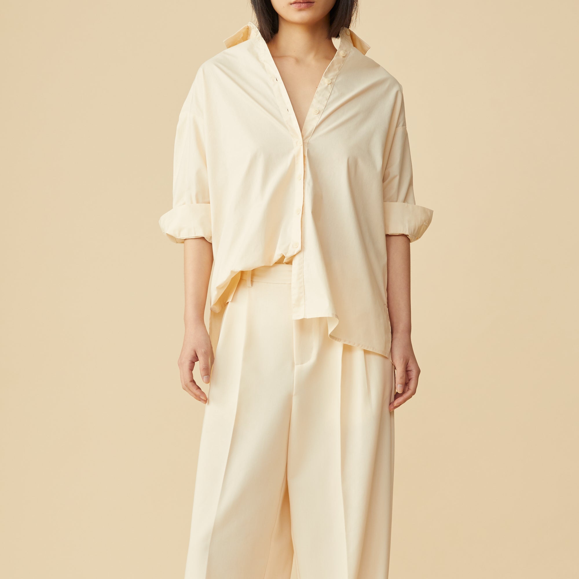Lonoco's Cora Oversized Cotton Shirt in Ivory Color