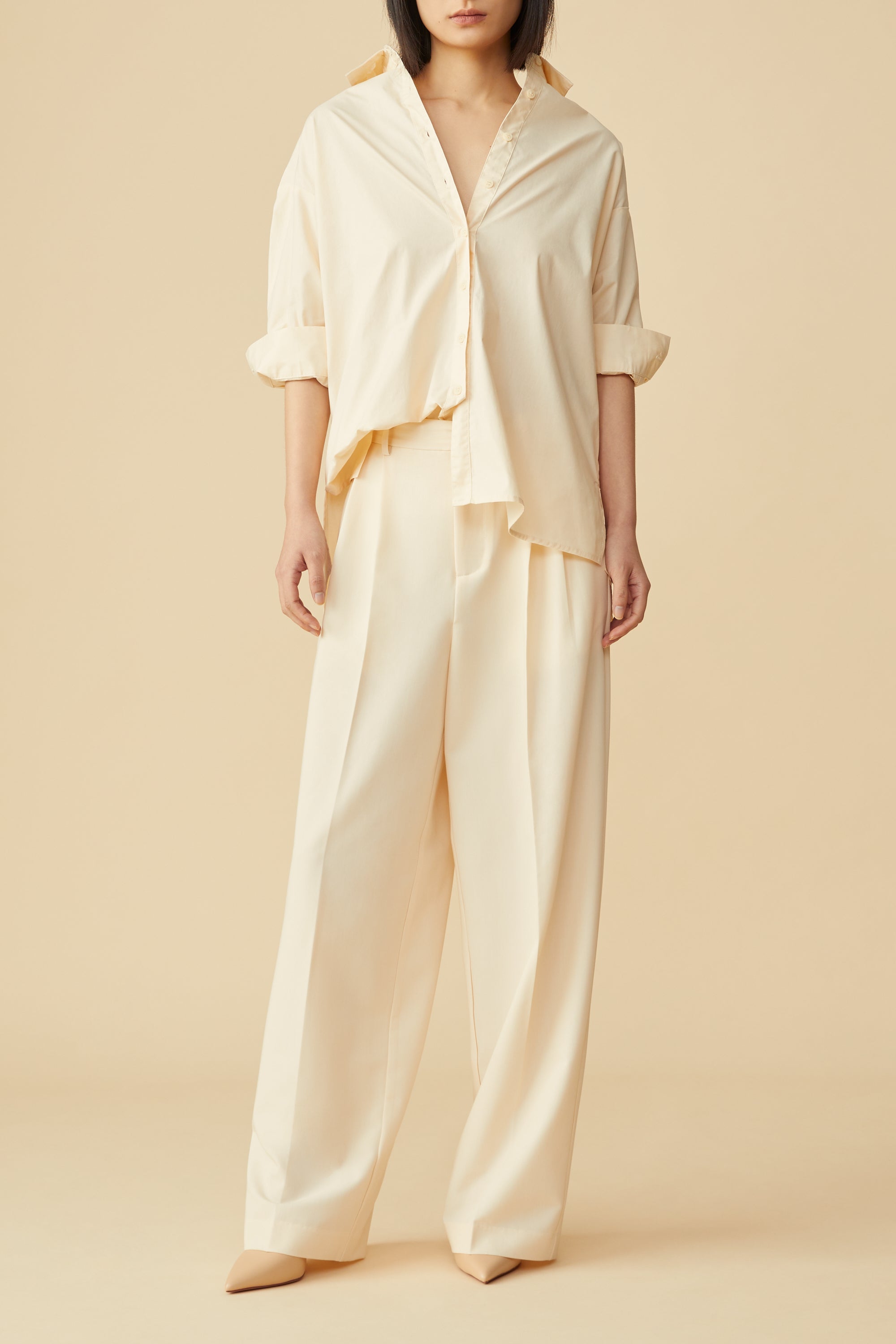 Lonoco's Cora Oversized Cotton Shirt in Ivory Color