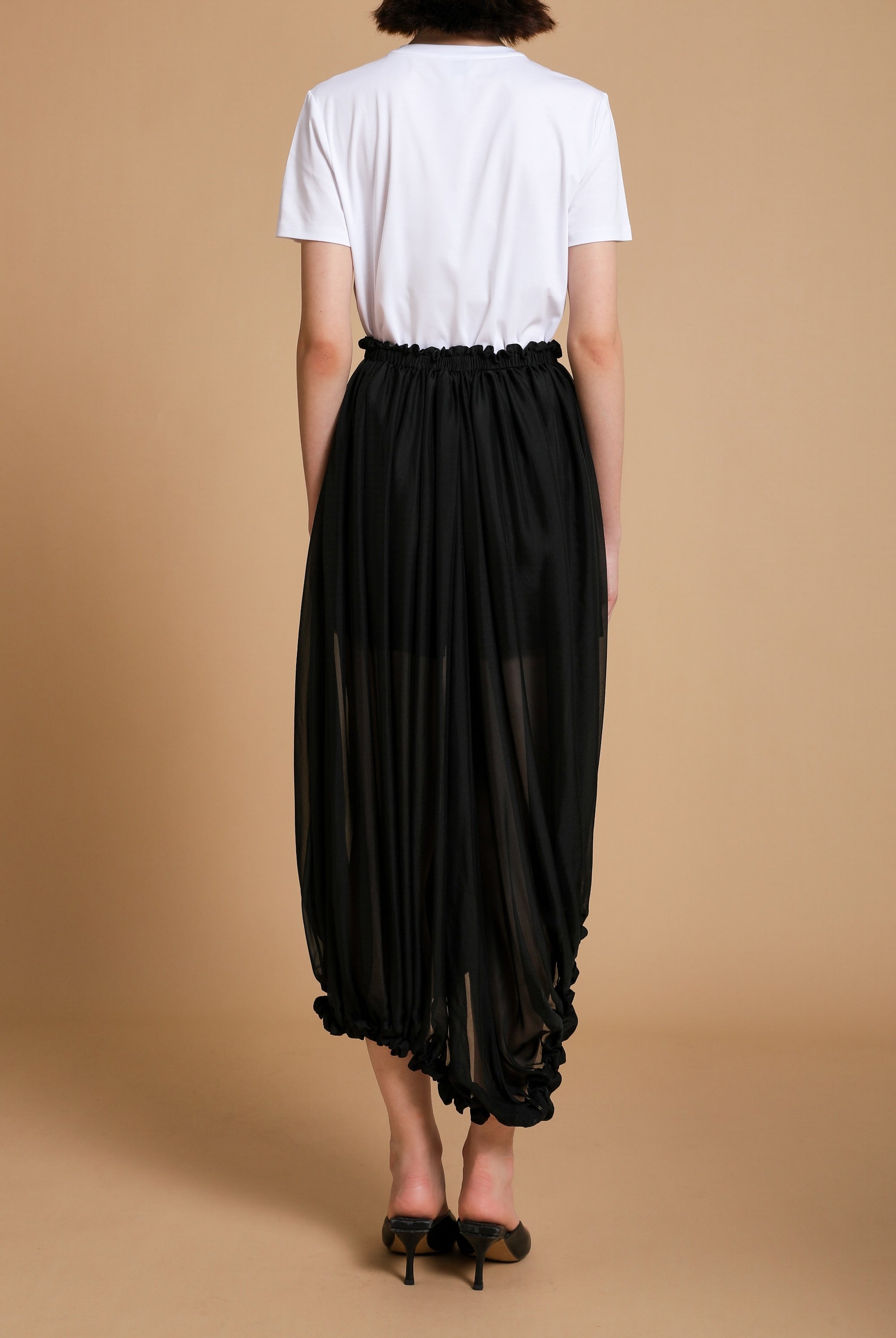 Ellie Silk Chiffon Midi-Skirt in Black