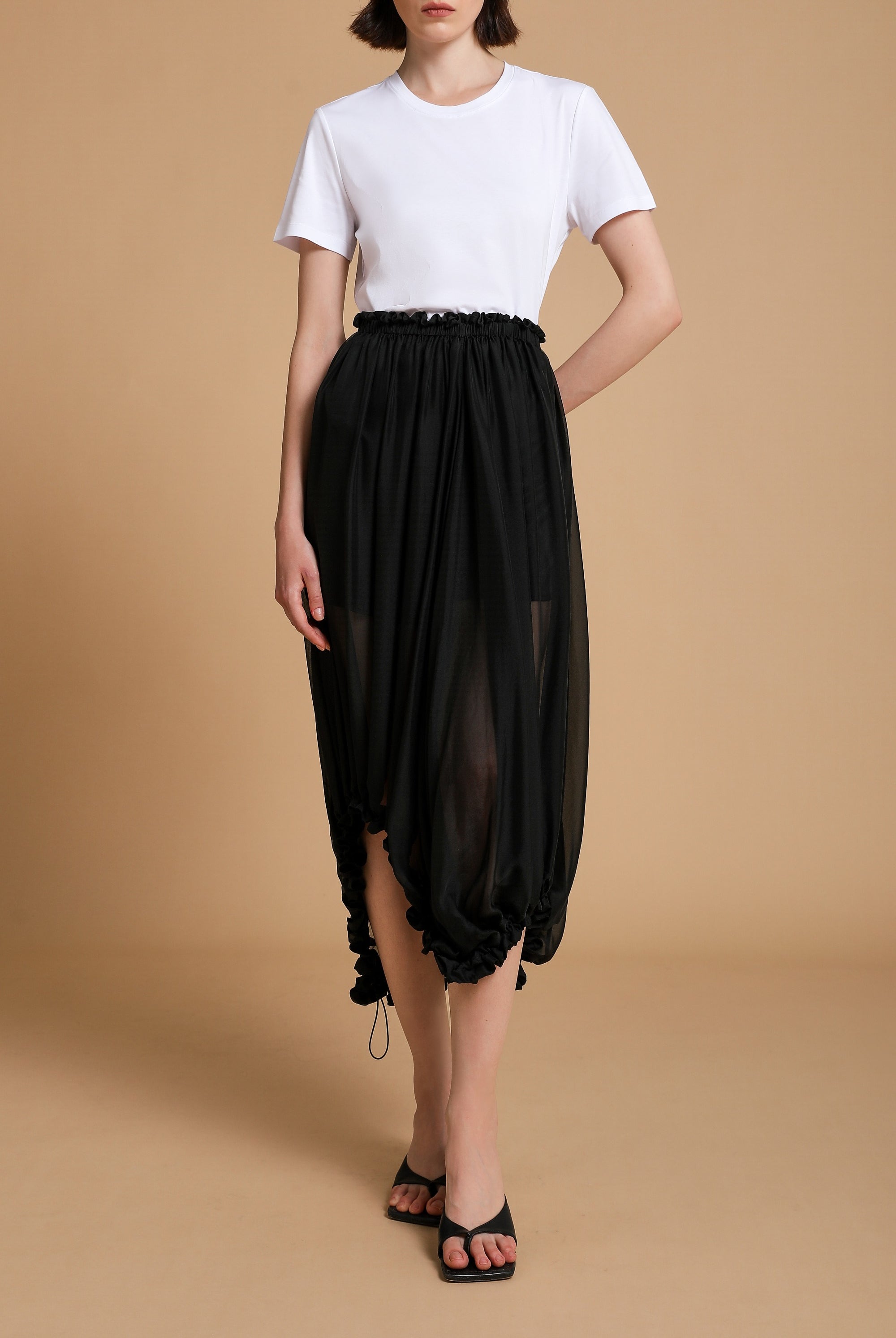 Ellie Silk Chiffon Midi-Skirt in Black