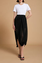 Ellie Silk Chiffon Midi-Skirt in Black