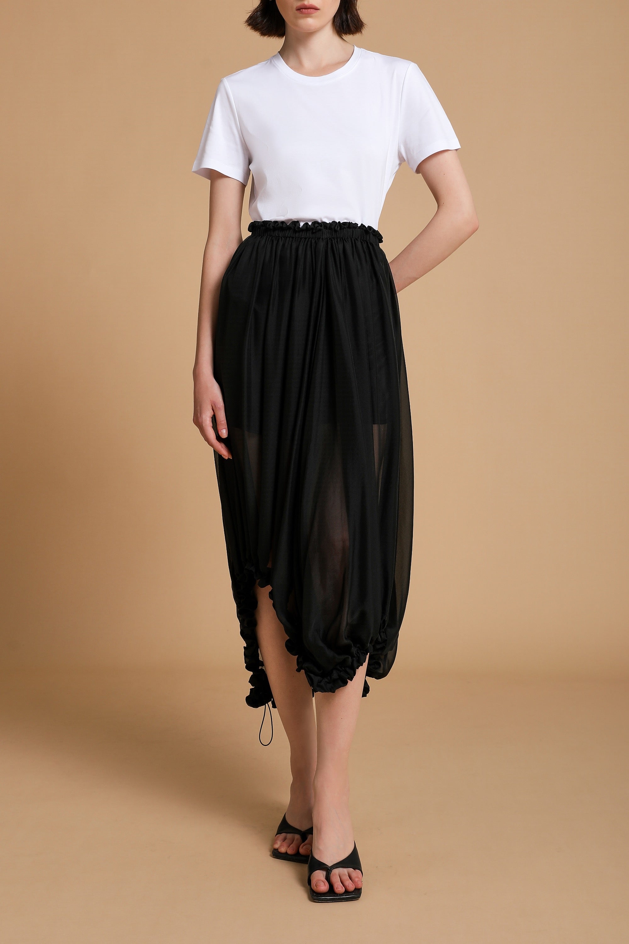 Ellie Silk Chiffon Midi-Skirt in Black