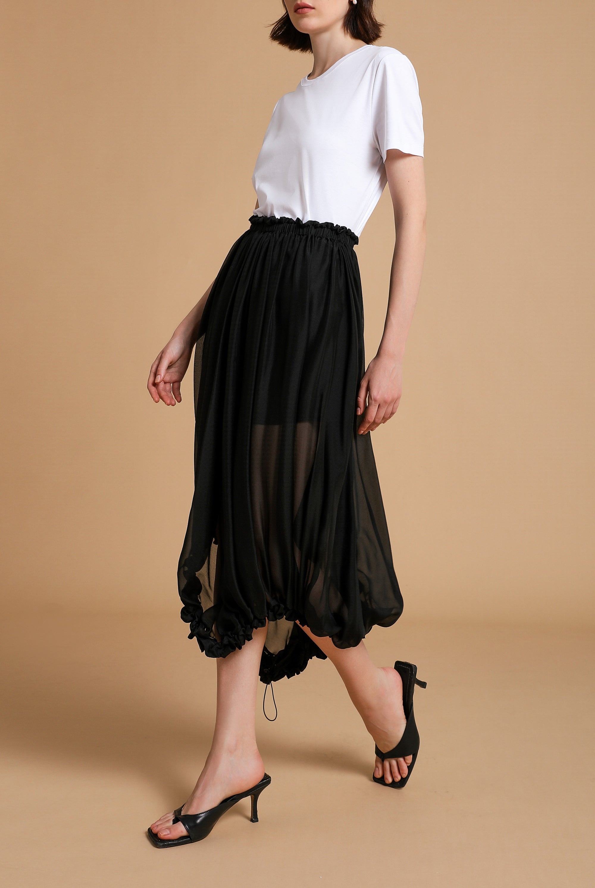 Ellie Silk Chiffon Midi-Skirt in Black