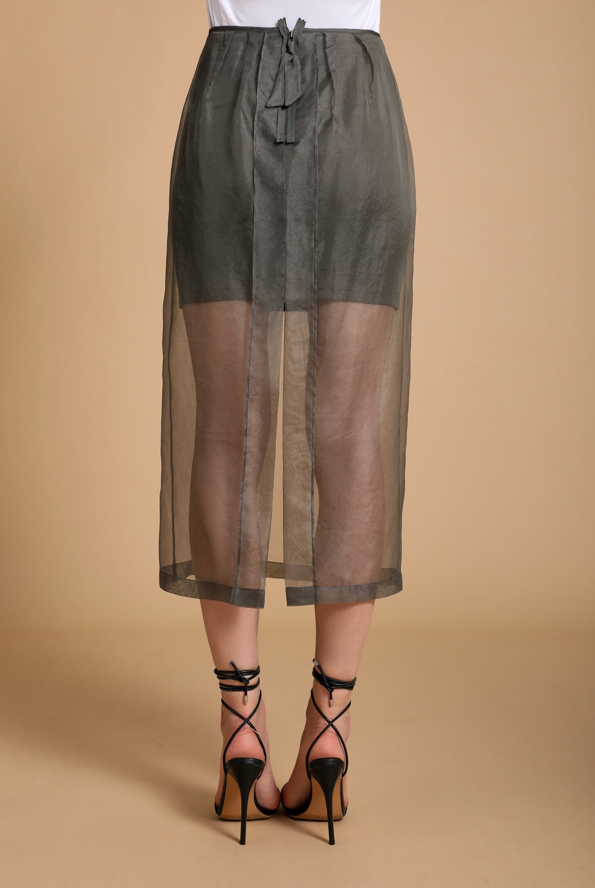 Emery Sheer Silk Midi-Skirt in Mist Gray