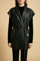 Lonoco | Rene Sleeveless Leather Blazer in Black