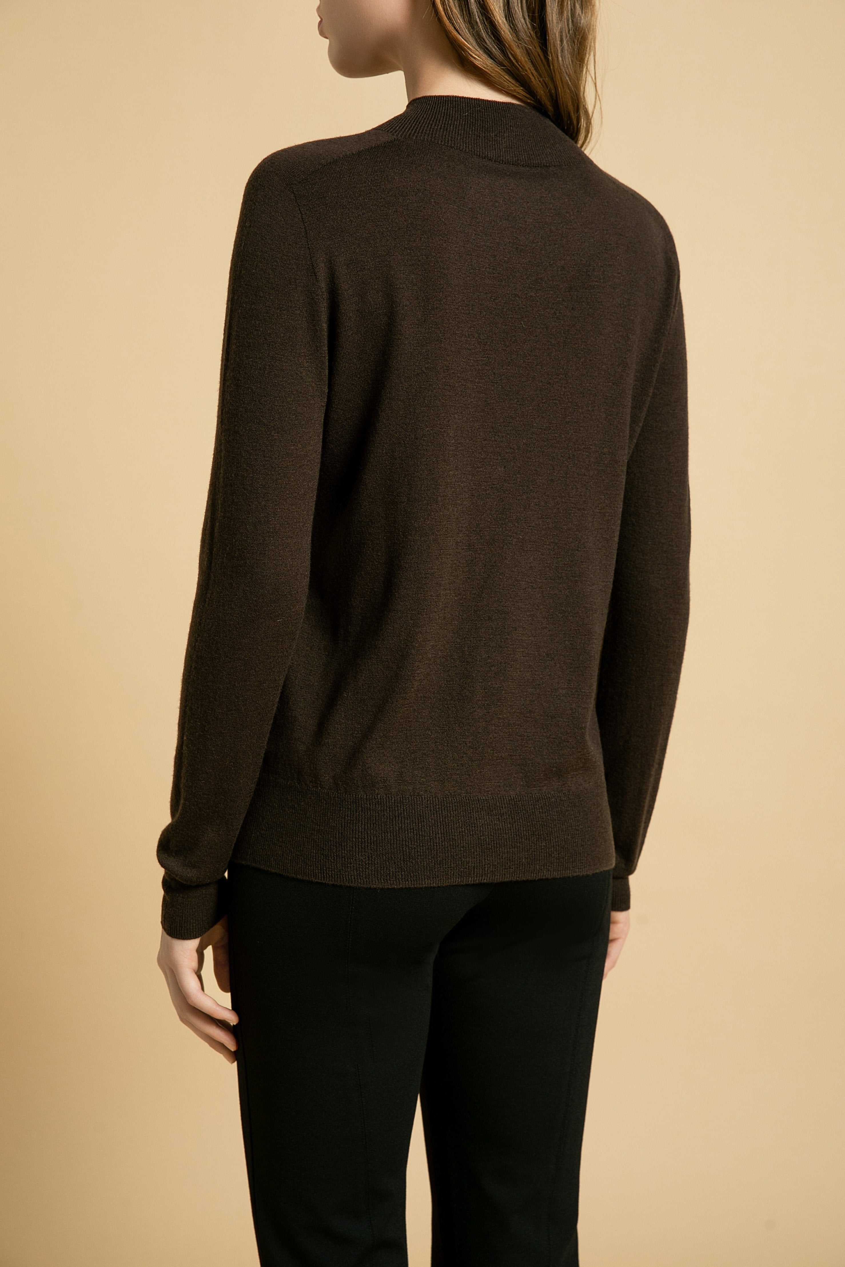 Lonoco | Amber Mock-neck Merino Wool Sweater in Brown
