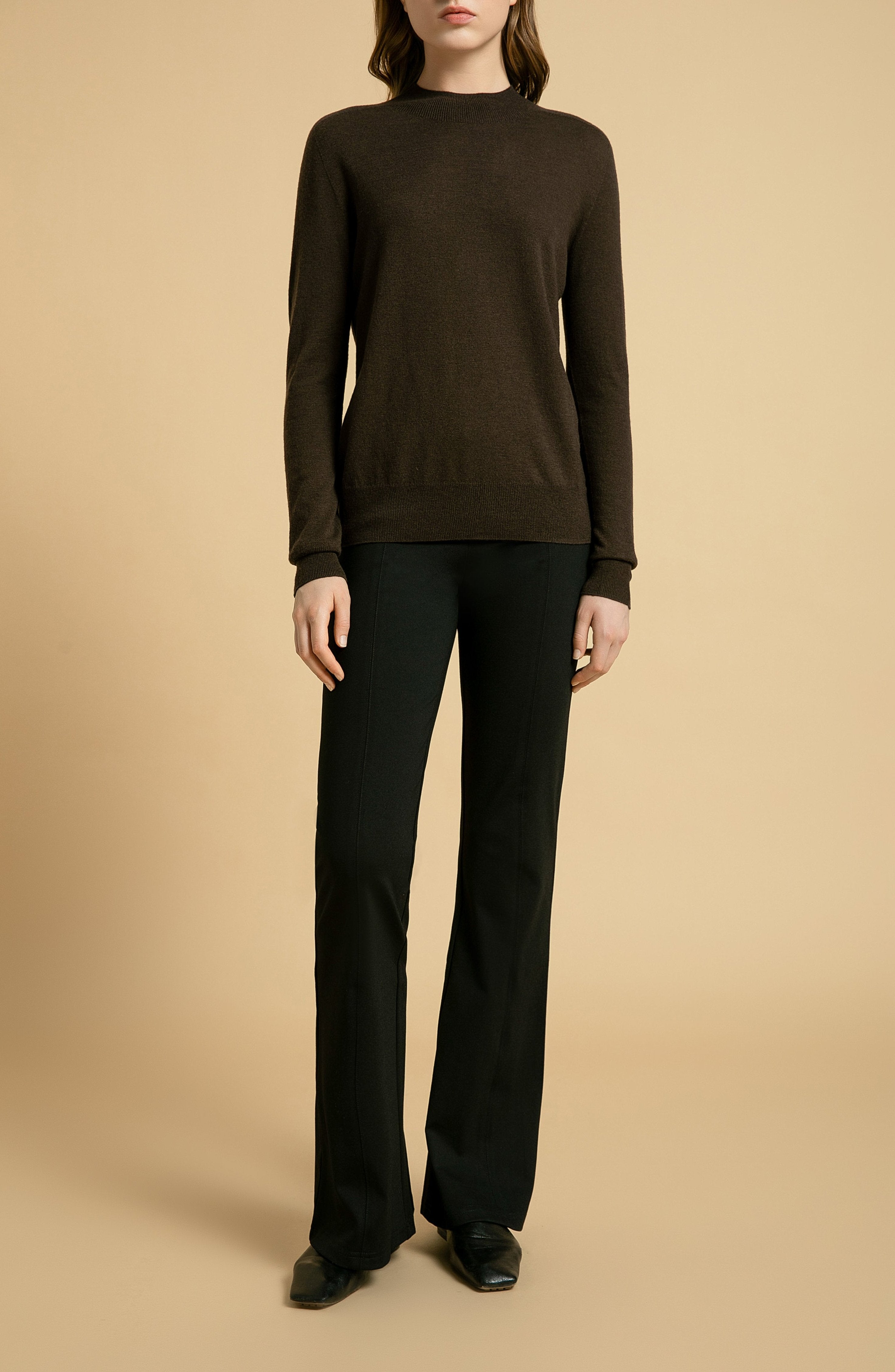 Lonoco | Amber Mock-neck Merino Wool Sweater in Brown