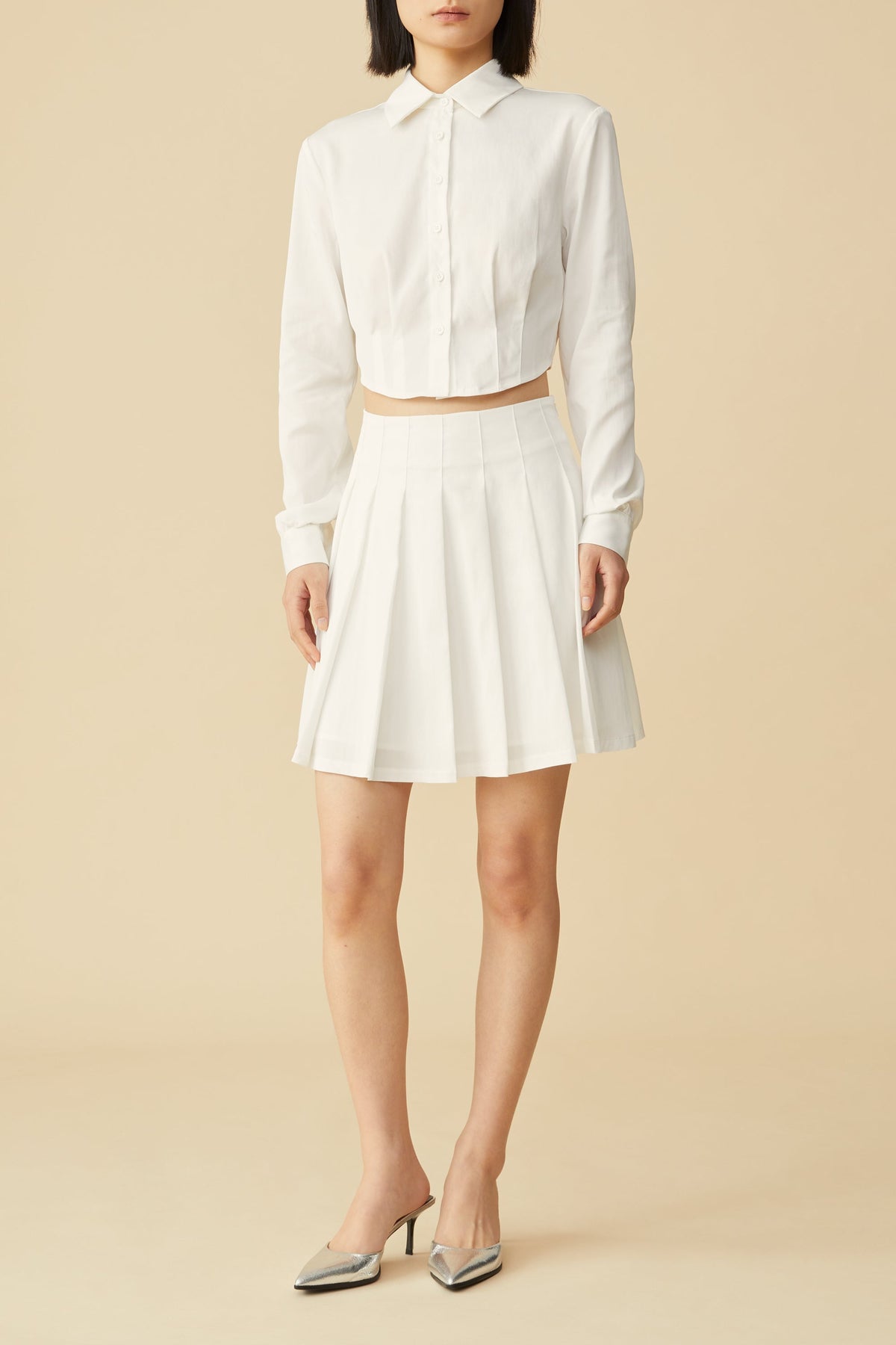 Evelyn Tencel Pleated Mini Skirt in White – LONOCO