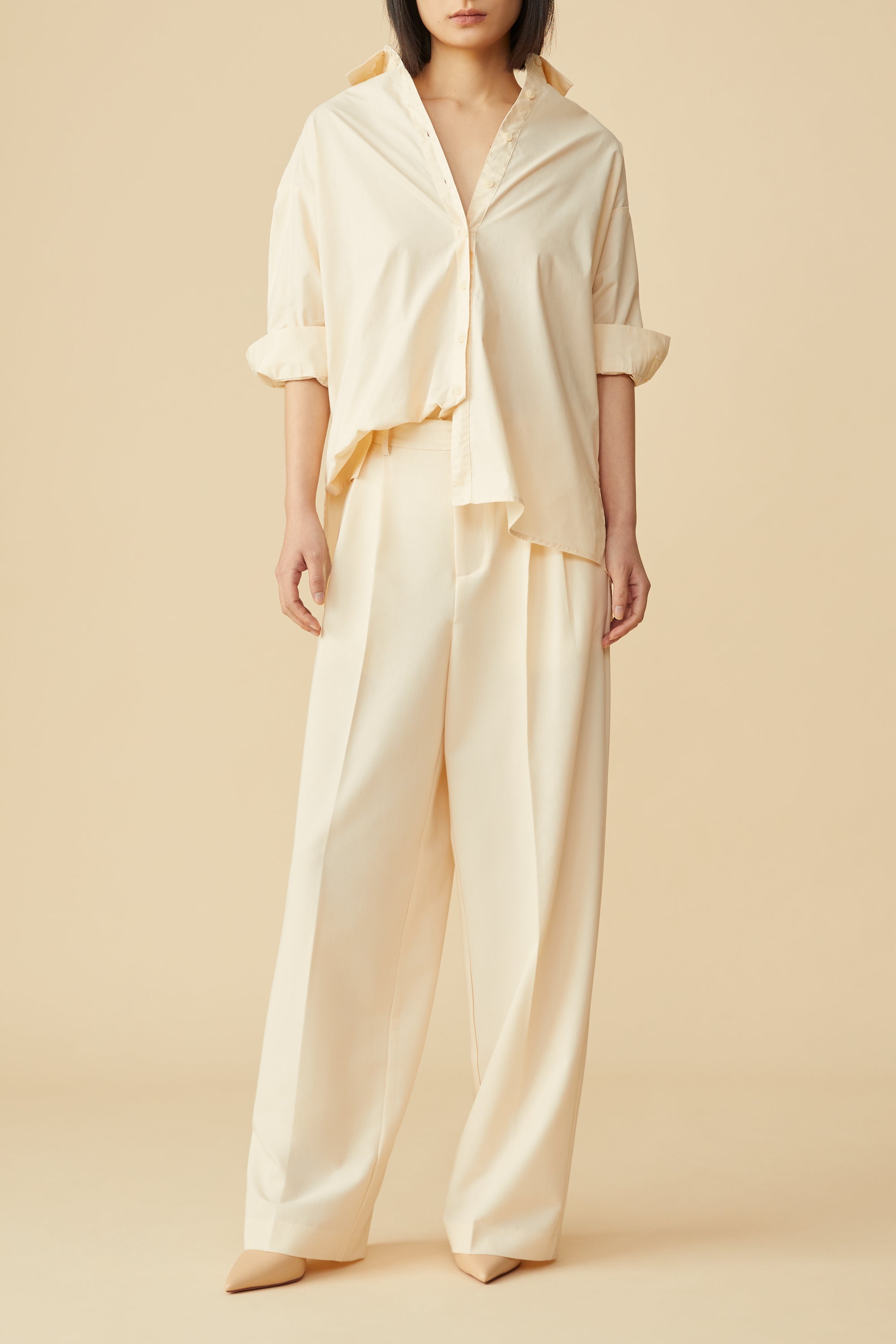 Lonoco's Cora Oversized Cotton Shirt in Ivory Color