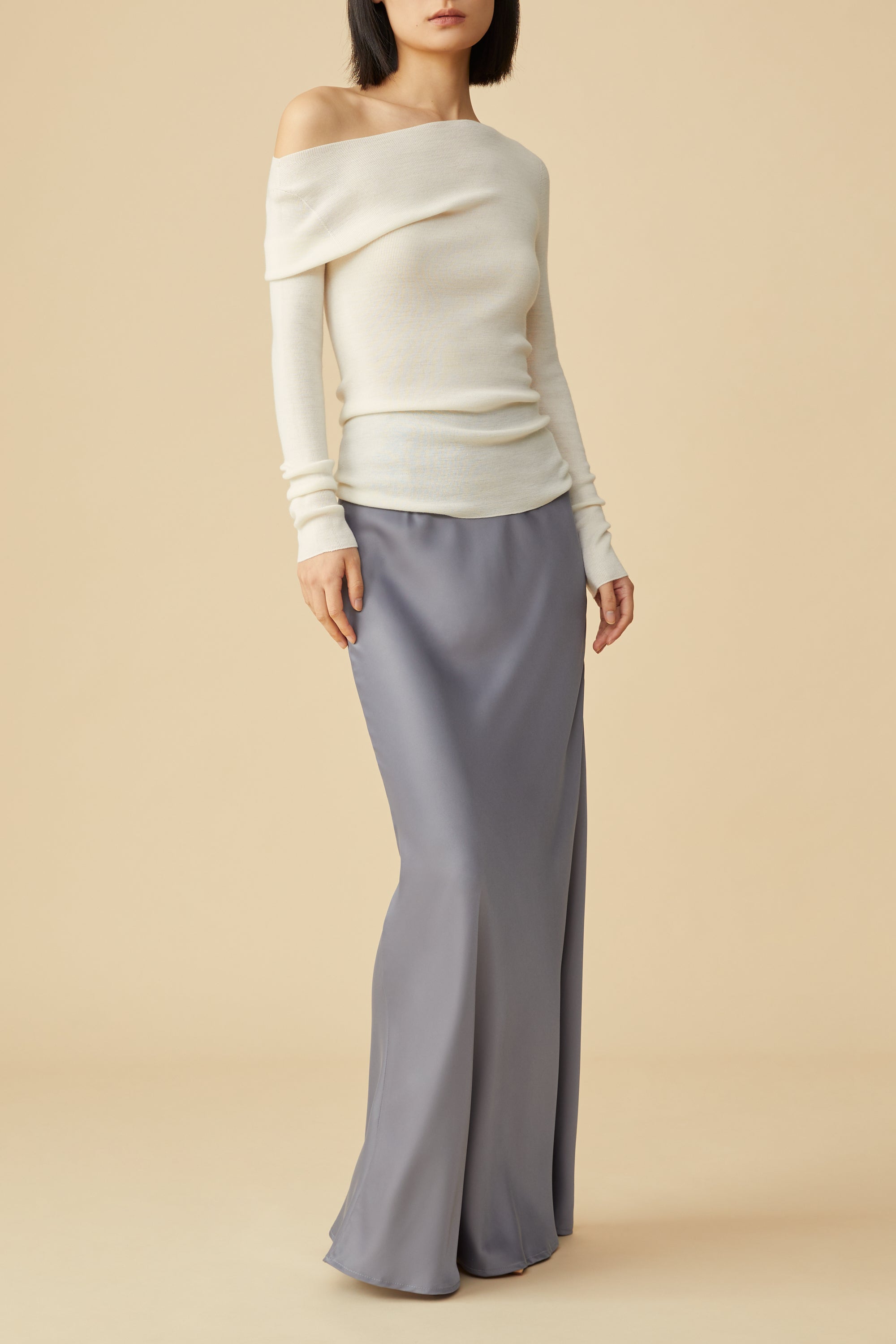 Grey satin maxi skirt hotsell