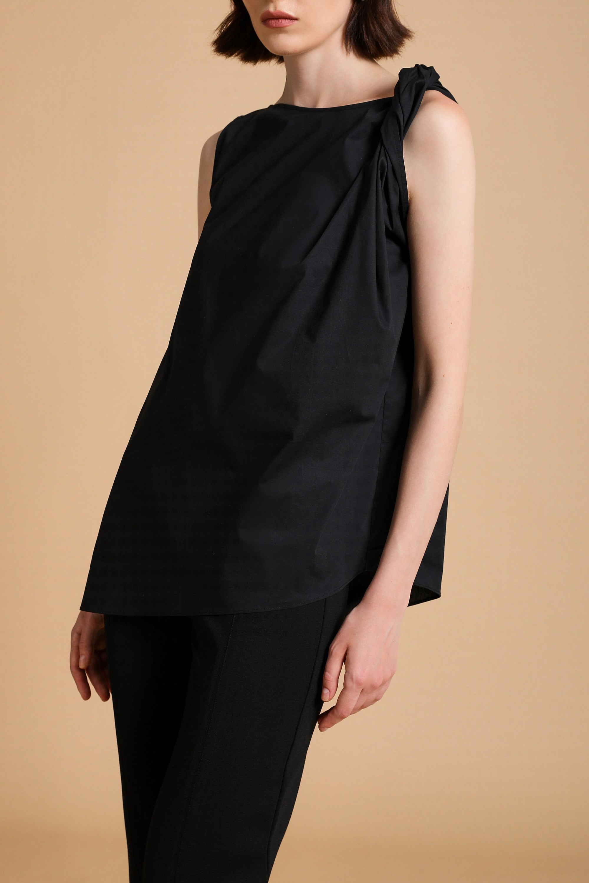 Bria Twisted Asymmetric Tank in Black