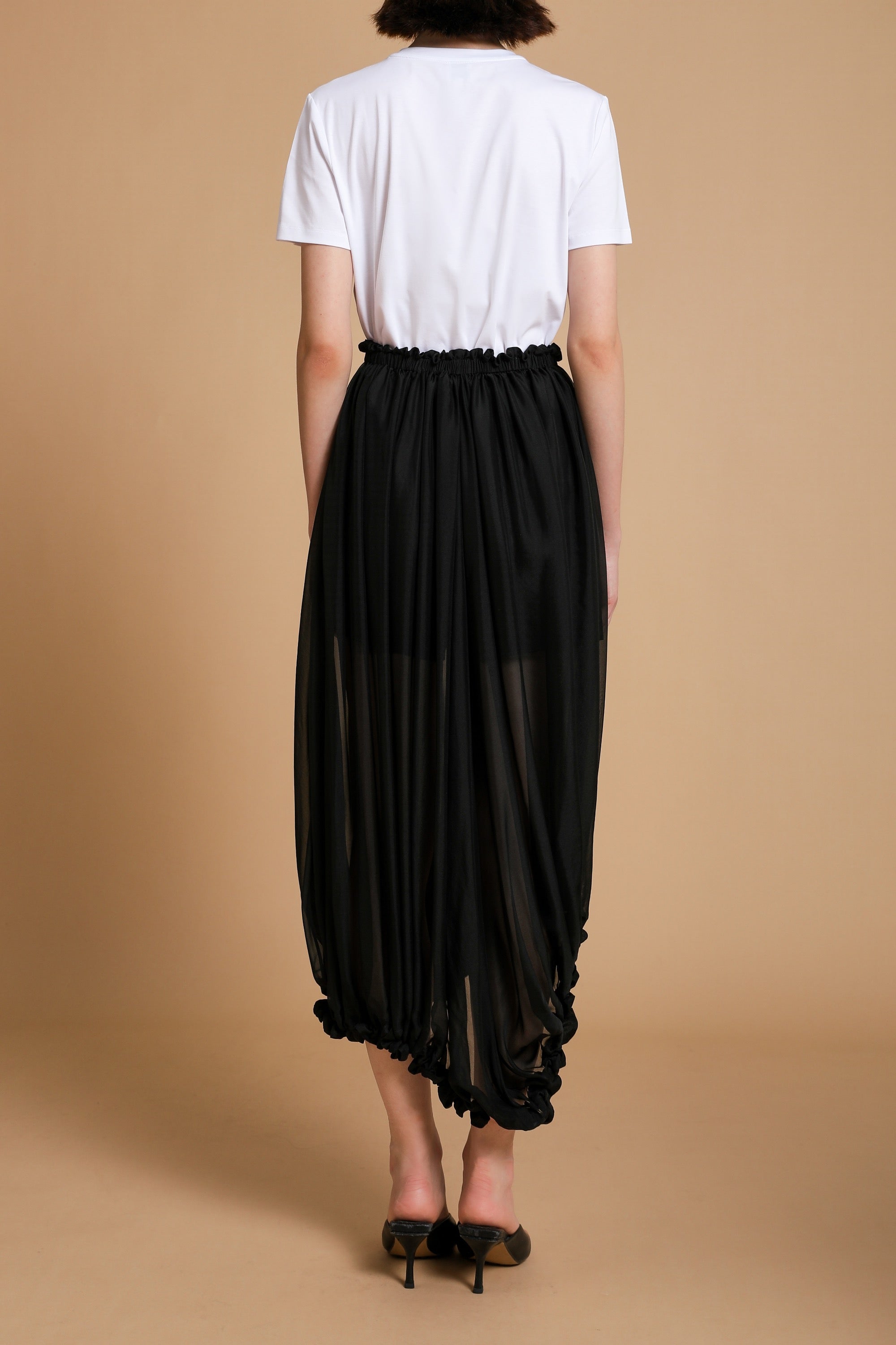 Ellie Silk Chiffon Midi-Skirt in Black 