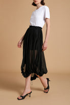 Ellie Silk Chiffon Midi-Skirt in Black 