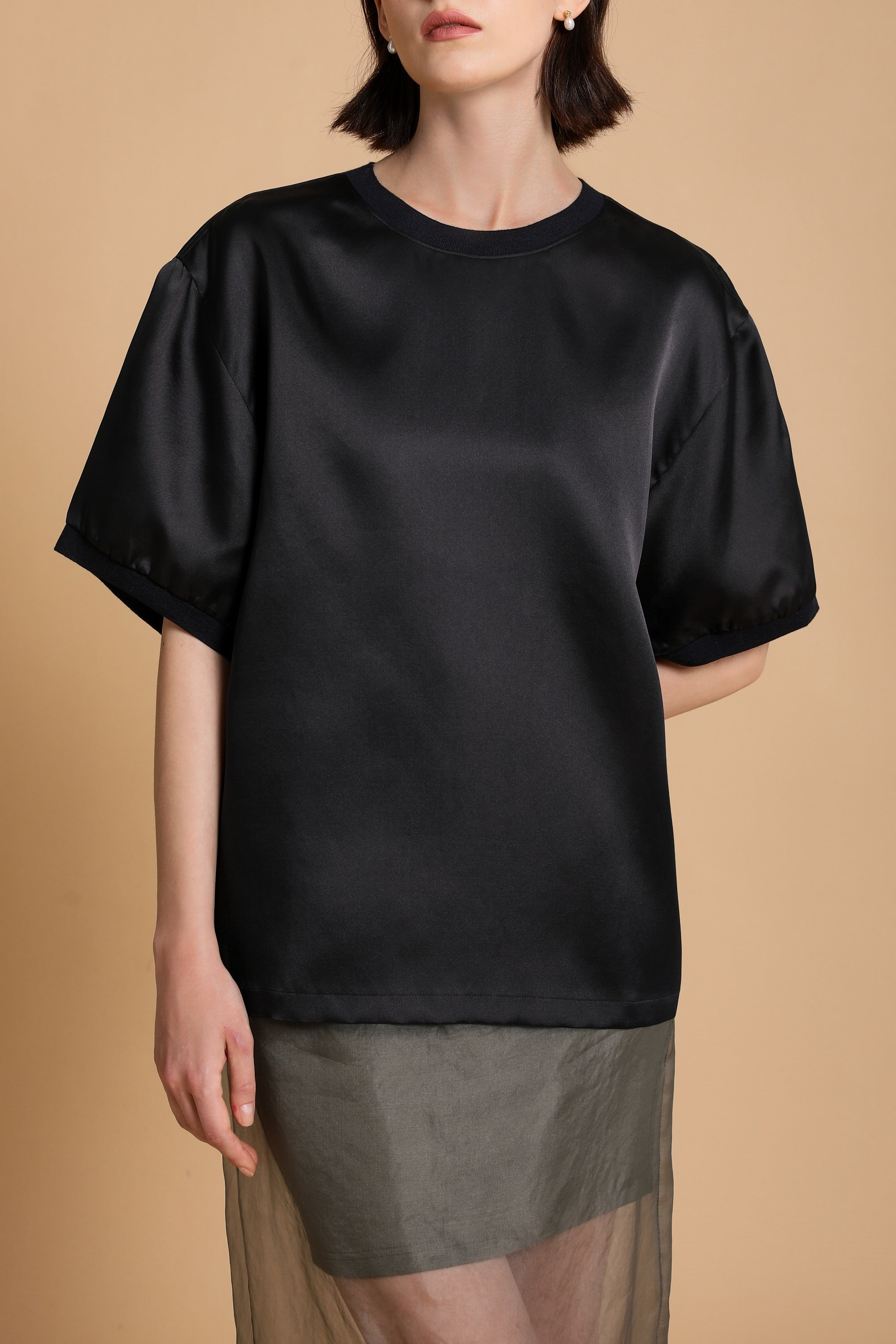 Bizzy Sculpted Silk Top in Midnight Blue