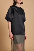 Bizzy Sculpted Silk Top in Midnight Blue