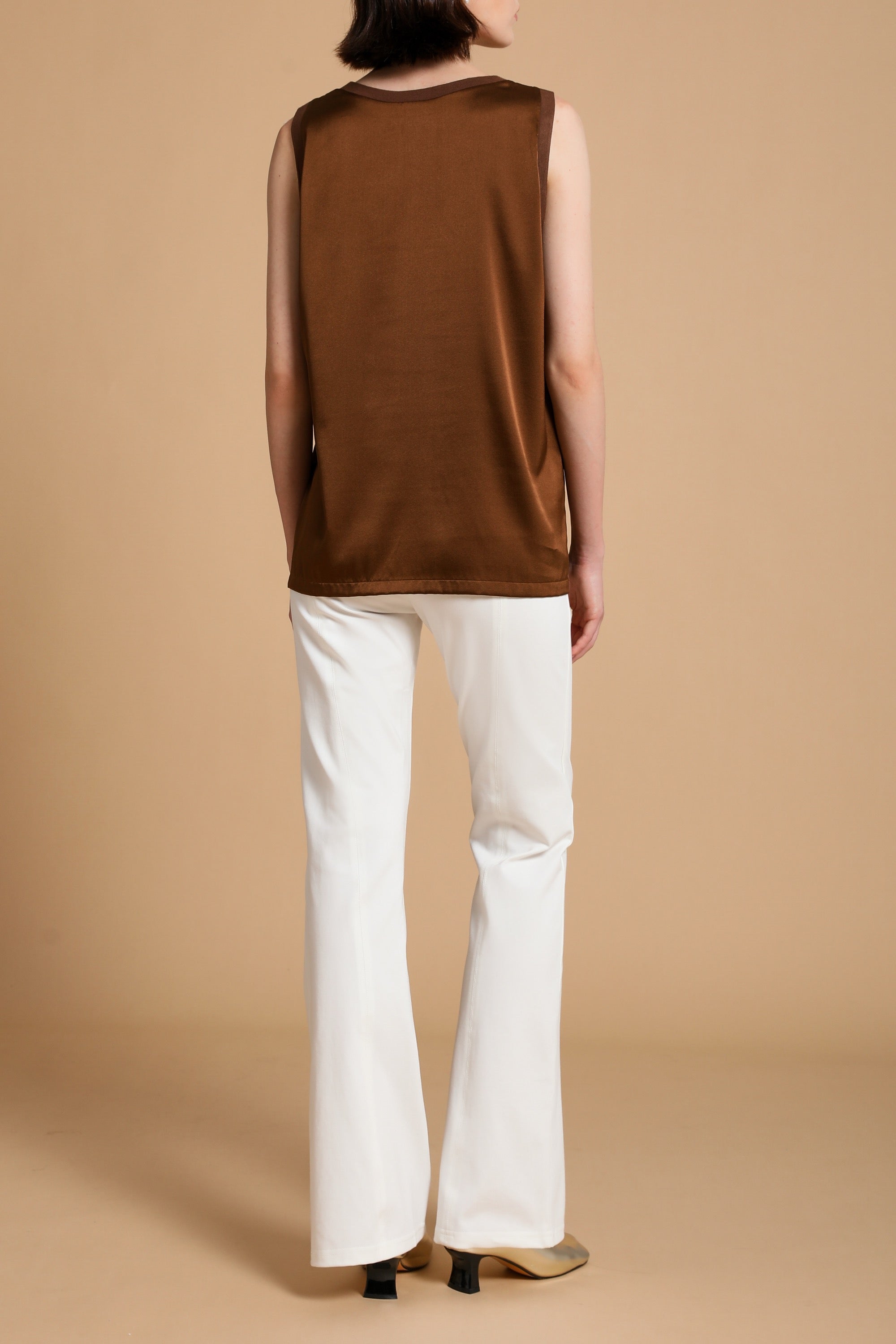 Billie Silk-Satin Tank in Rich Amber