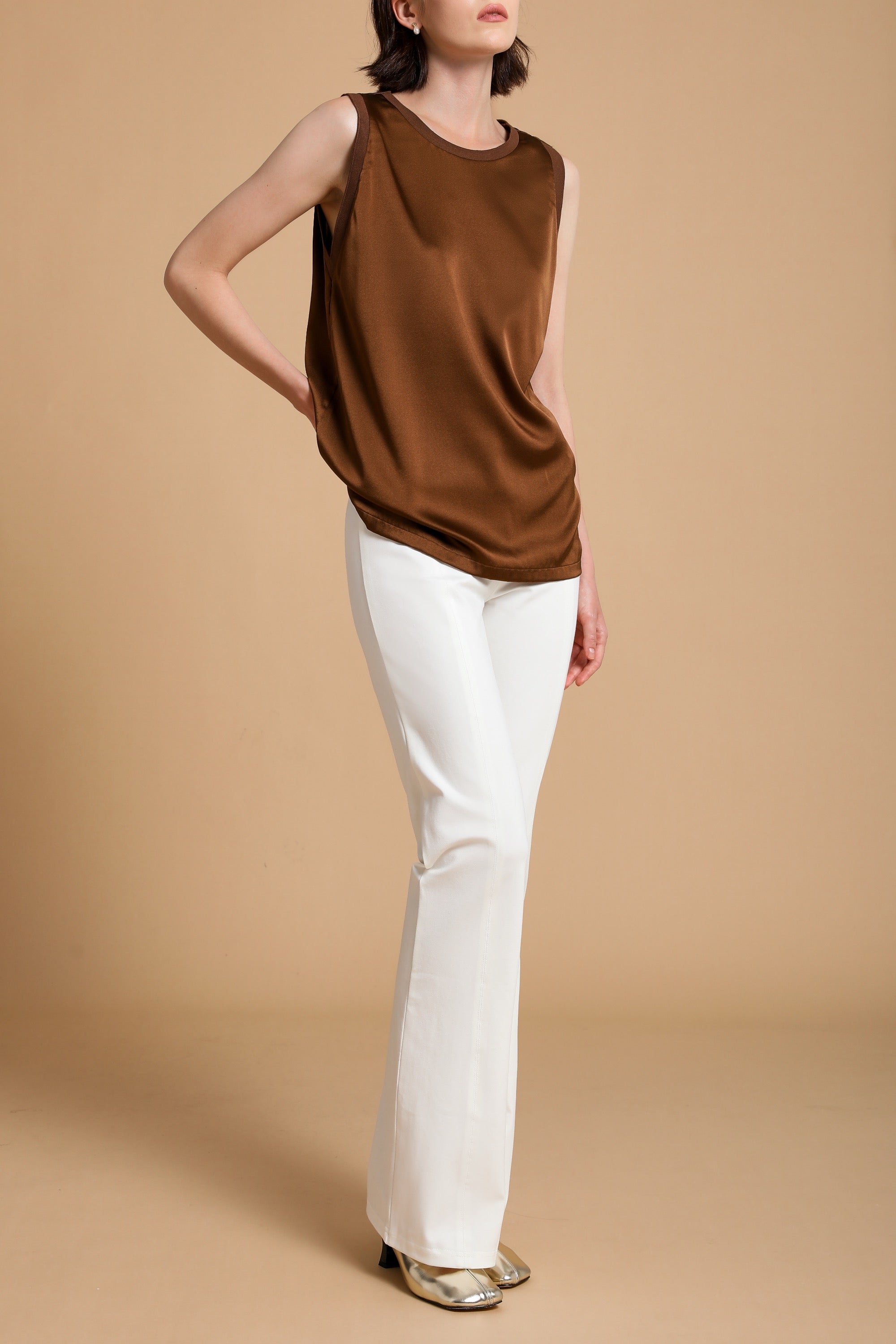 Billie Silk-Satin Tank in Rich Amber