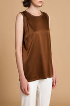 Billie Silk-Satin Tank in Rich Amber