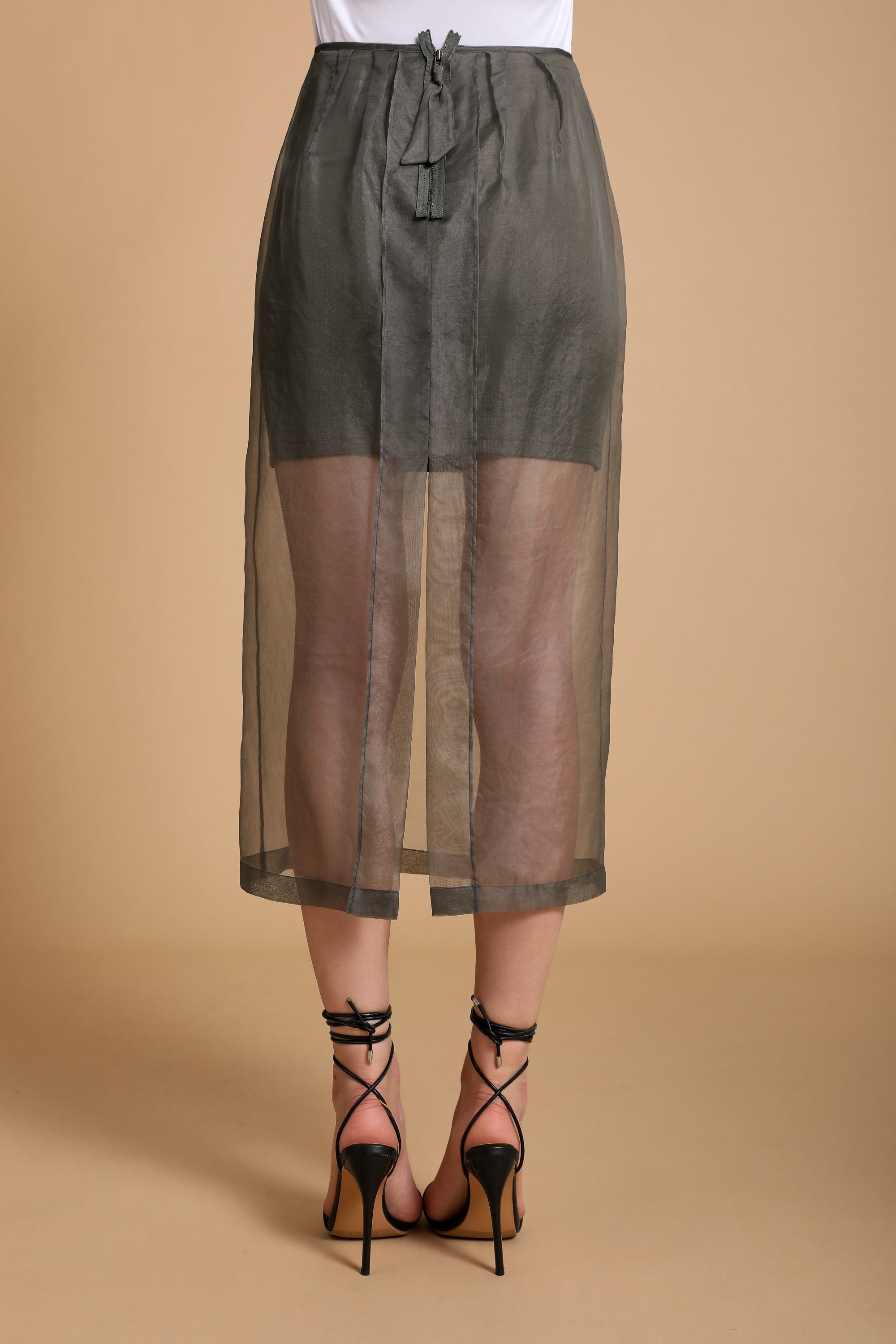 Emery Sheer Silk Midi-Skirt in Mist Gray