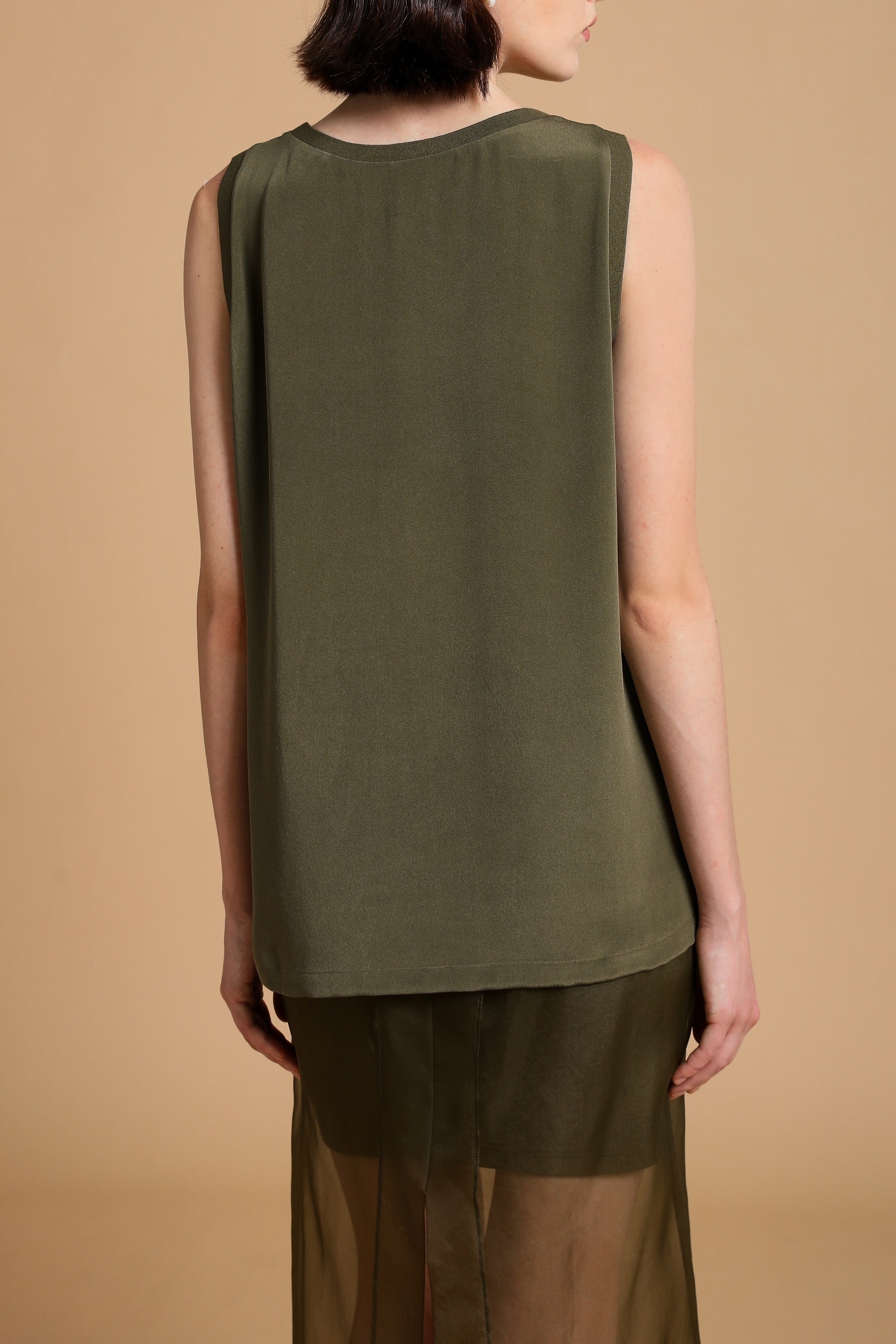 Billie Silk-Satin Tank in Moss Green