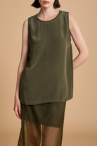 Billie Silk-Satin Tank in Moss Green