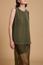 Billie Silk-Satin Tank in Moss Green