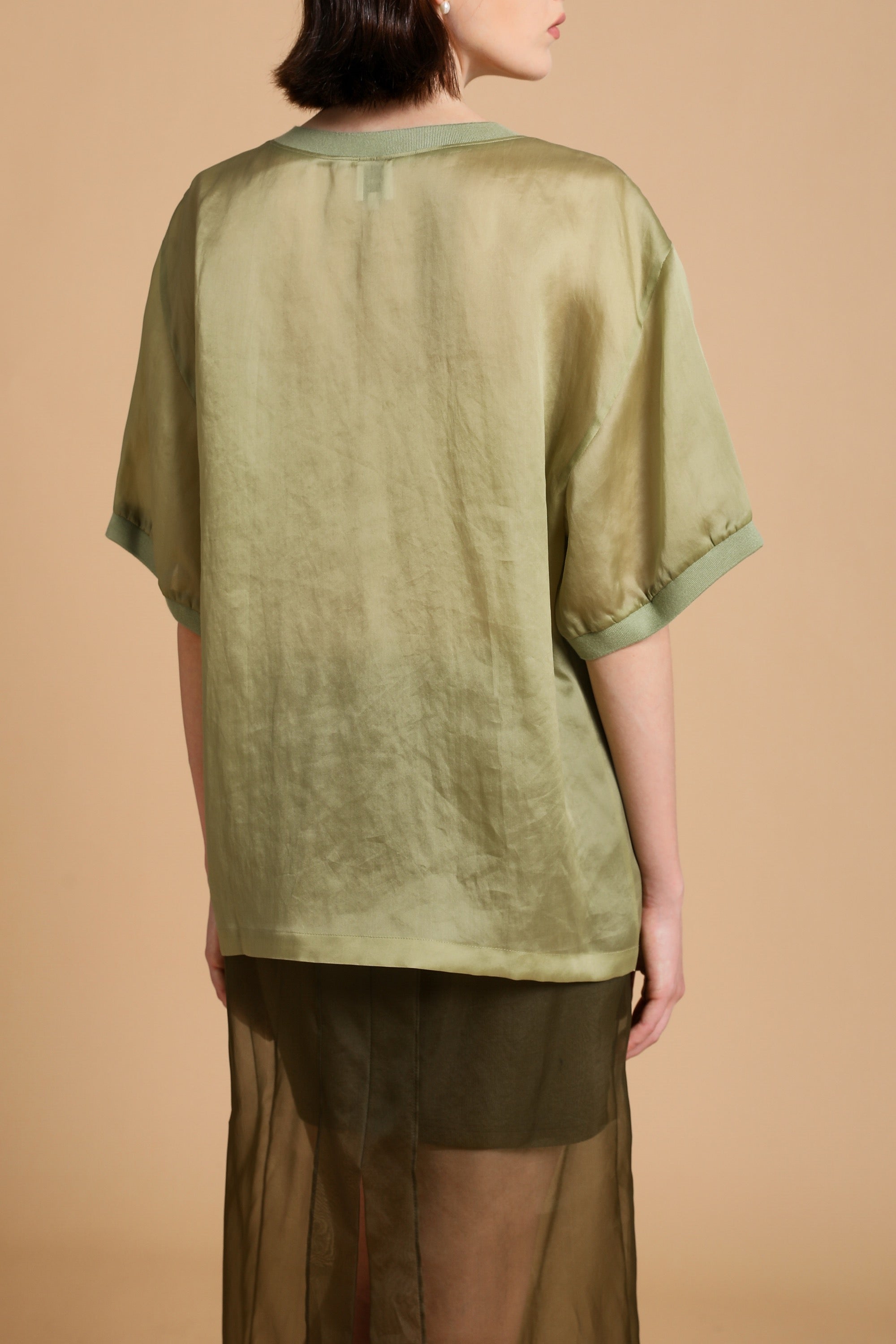 Bizzy Sculpted Silk Top in Matcha Green 