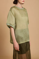 Bizzy Sculpted Silk Top in Matcha Green 